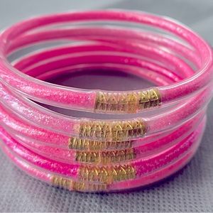 Barbie pink jelly bangles set x6 glitter filled